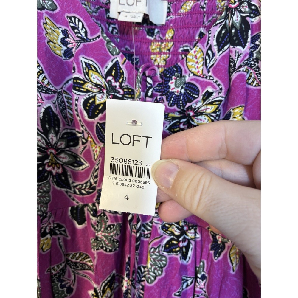 NWT LOFT Purple Clover Hibiscus Ruffle Midi Halter Dress Sz. 4 Cottagecore - Picture 5 of 10